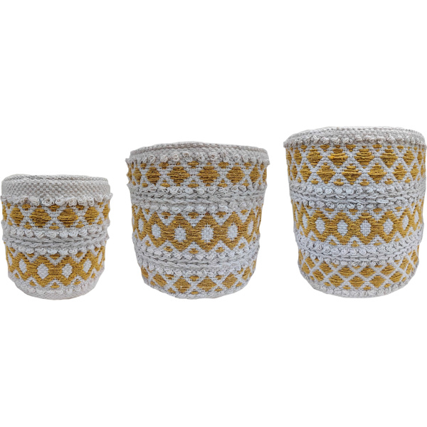 Gold-Yellow/Crm Macrame Rnd Basket